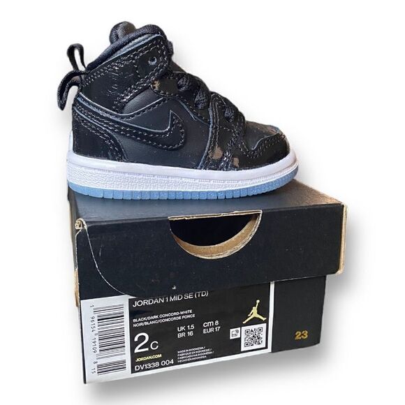 Nike Jordan 1 Mid SE (TD) Size 2C Black/Dark Concord-White DV1338-004 New in Box - Picture 2 of 7